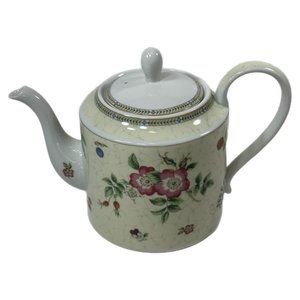 VTG WEDGWOOD FLEUR BONE CHINA TEAPOT LID 1997  DISCONTINUED RED GREEN CREAM